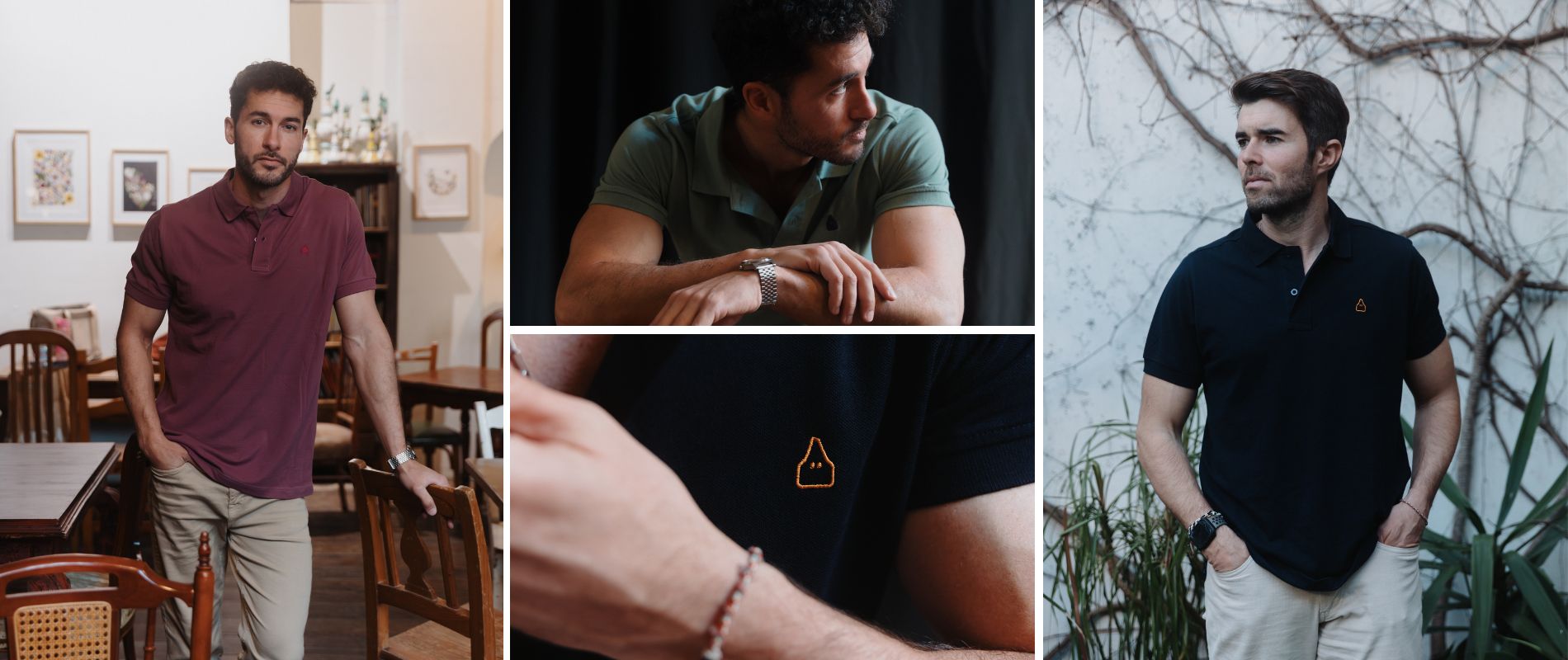 Modelos con polos de algodón para hombre TRAMO en un entorno urbano